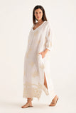 120% Lino Midi Shirt Dress with print in White