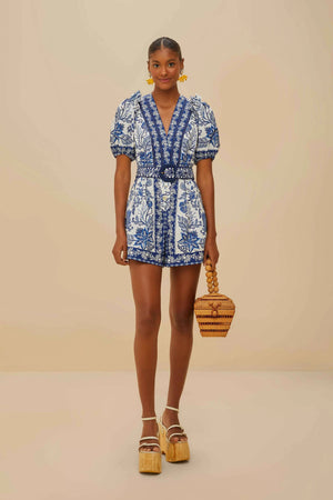 Farm Rio Shell Garden Romper in Blue