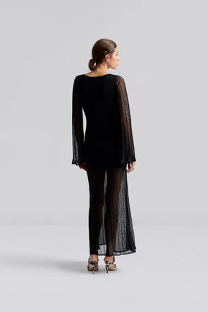 Malina Haisley Sheer Knitted Maxi Dress in Black