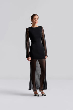 Malina Haisley Sheer Knitted Maxi Dress in Black