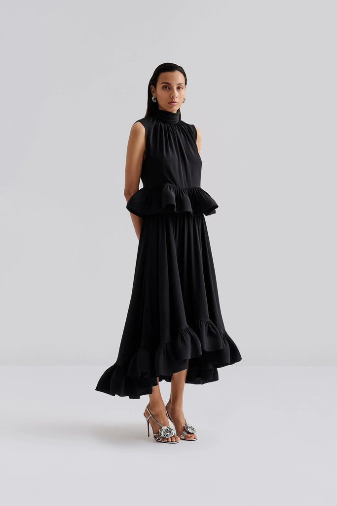 Malina Lune Halterneck Frill Top in Black