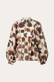 Malina Pernilla High Neck Balloon Sleeve Blouse in Peony