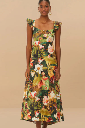 Farm Rio Botanical Forest Multicolor Scoop Neck Dress