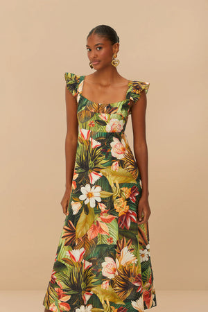 Farm Rio Botanical Forest Multicolor Scoop Neck Dress
