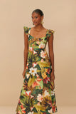 Farm Rio Botanical Forest Multicolor Scoop Neck Dress