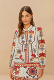 Farm Rio Marys Tiles Off White Embroidered Blouse