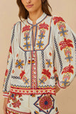 Farm Rio Marys Tiles Off White Embroidered Blouse