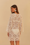 Farm Rio White Seashell Eyelet Mini Dress in White