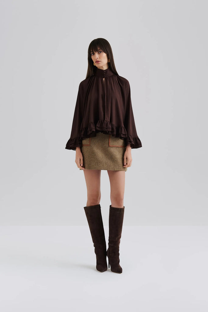 Malina Esti Cape Blouse in Chocolate