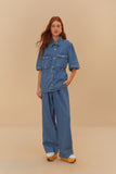 Farm Rio Denim Shirt Puffed Sleeve