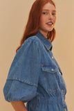 Farm Rio Denim Shirt Puffed Sleeve