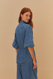 Farm Rio Denim Shirt Puffed Sleeve