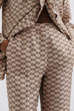 Malina Monogrammed Silk Blend Pants in Beige