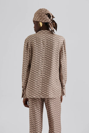 Malina Monogram Silk Blend Shirt in Beige