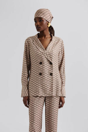 Malina Monogram Silk Blend Shirt in Beige