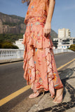 Farm Rio Boho Enhance Mocha Maxi Ruffles Skirt in Mocha