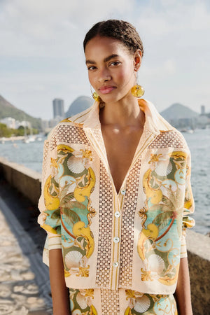 Farm Rio Royal Sea Crochet Shirt in Multi