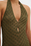 Malina Esra Knit Halterneck Maxi in Olive