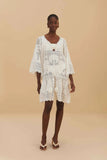 Farm Rio Palm Tree Cutwork Mini Dress in White