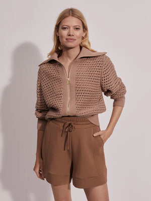 Varley Eloise Full Zip Knit in Warm Taupe