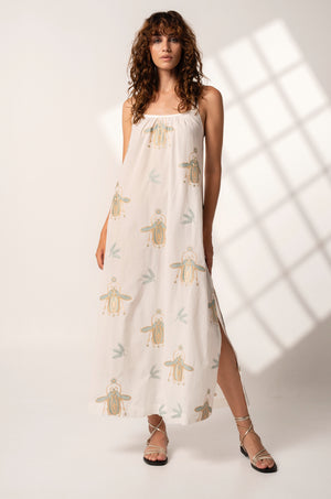 Aether Concept Cotton Dress in White Green