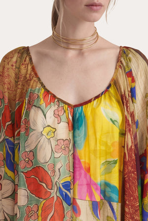 120% Lino Patchwork Print Kaftan Dress in Multi