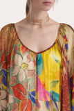 120% Lino Patchwork Print Kaftan Dress in Multi