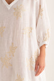 120% Lino Midi Shirt Dress with print in White