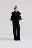 By Malina Alexia Organza Frill Blouse in Black