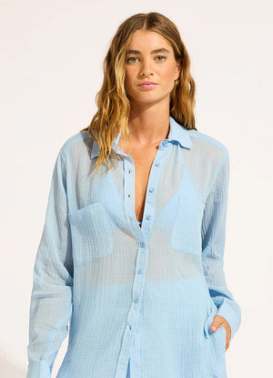 Seafolly Breeze Beach Shirt in Powder Blue