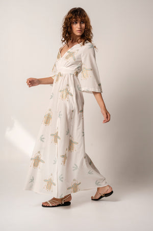 Aether Concept Cotton Dress in White Green