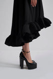 By Malina Sabrina Halterneck Ruffle Maxi Dress in Black