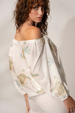 Aether Concept Blouse in White Green