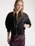 Marella Alfio Leather Bomber Jacket in Black