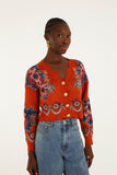 Farm Rio Victorian Floral Cardigan in Red
