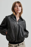 Second Female Lato Leather Bomber Jacket in Thunderstorm