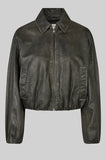 Second Female Lato Leather Bomber Jacket in Thunderstorm