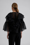 By Malina Alexia Organza Frill Blouse in Black