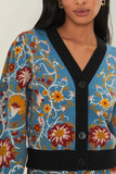 Farm Rio Flowing Beaty Knit Cardigan in Blue