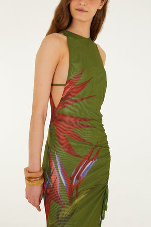 Farm Rio Strilitzia Dress in Dark Green
