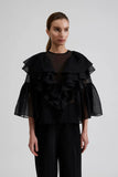 By Malina Alexia Organza Frill Blouse in Black