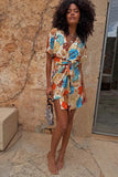 Never Fully Dressed Shell Mini Wrap Dress in Multi