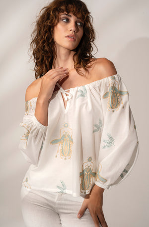 Aether Concept Blouse in White Green