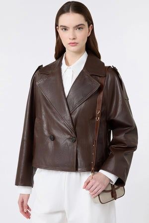 Maxmara Weekend Felino Leather Jacket in Chocolate