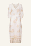 120% Lino Midi Shirt Dress with print in White