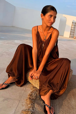 Never Fully Dressed Balloon Jumpsuit in Chocolate