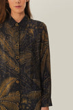 Farm Rio Golden Foliage Pajama Shirt in Black