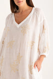 120% Lino Midi Shirt Dress with print in White