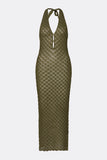 Malina Esra Knit Halterneck Maxi in Olive