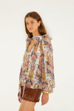 Farm Rio Sea Garden Long Sleeve Blouse in Off White